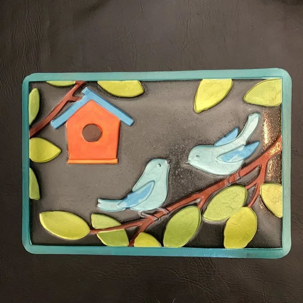 Blue Birds Glass Art 11 Inches X 16 Inches Heavy Metal Display Stand Included - Picture 4 of 9